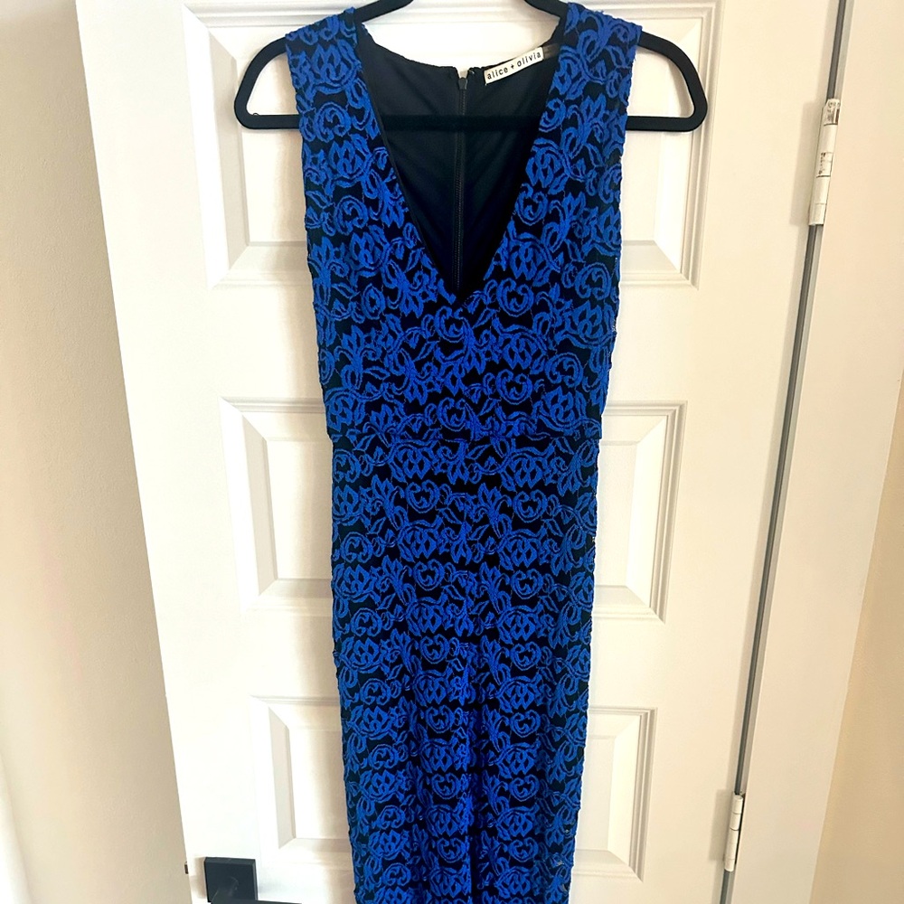 Alice and Oliva size 4 worn 1x. Royal blue and black lace.
